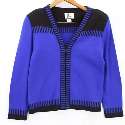 Vintage Mita Knit Sweater Womens Blue Zip Front V Neck Cotton Blend Small S • $22.80