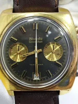 Vintage Nivada Grenchen Taravana Valjoux 7734 Chronograph Watch NOT WORKING • $585