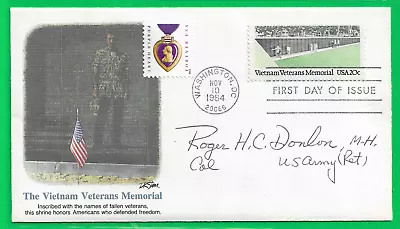 Roger Donlon Medal Of Honor Recipient Vietnam SIGNED Vets Memorial FDC 1984 • $24