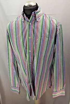 Faconnable Rainbow Striped Button Down Shirt Size L (y219) • £15