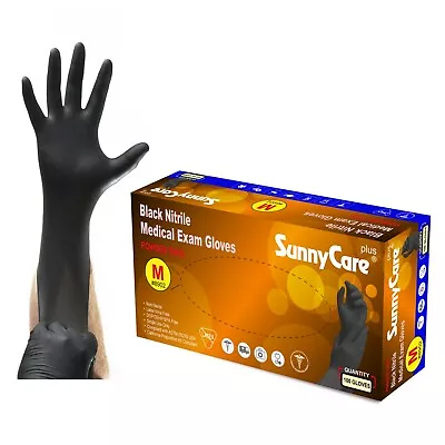 100 SunnyCare® 5Mil Black Nitrile Exam Gloves Powder Free (Non Vinyl Latex)  M • $10