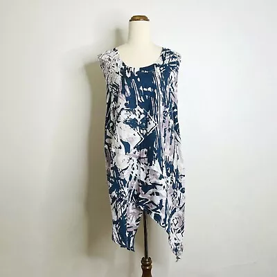 $35 • Buy Virtuelle Size 14 Blue Grey 100% Linen Sleeveless Asymmetrical Short Shift Dress