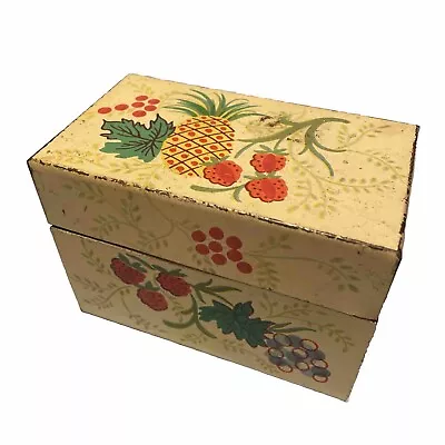 Vintage J.Chein & Co Fruit Pineapple Berries Metal Kitchen Recipe Box Tin USA • $12.18