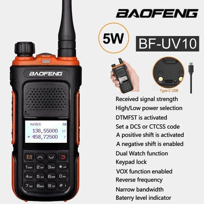 $74.99 • Buy 1/2PC BF UV-10 Walkie Talkie VHF UHF Dual Band Two Way Radio Type-C Charging 5W