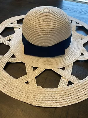 Womens Mud Pie White Navy Sun Hat Cut Out • $29.99