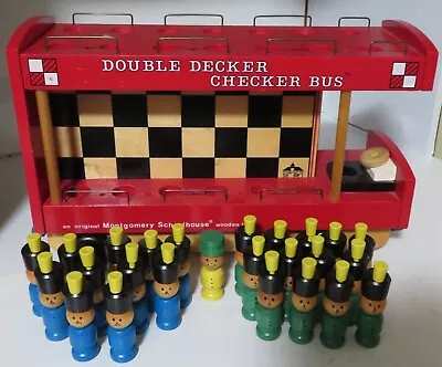 Vintage Double Decker Checker GAME Bus Original MONTGOMERY SCHOOLHOUSE Wooden To • $39.98
