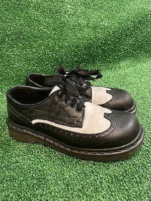 Vintage Doc Martens Platform Shoes Women 6 Black White Brogue England Leather • $180