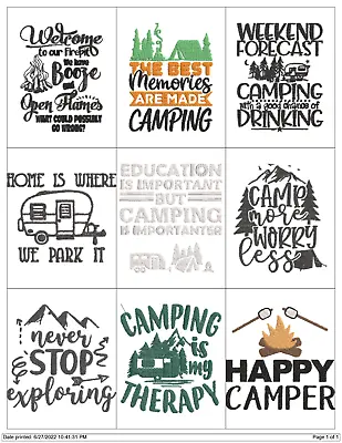 50+ Camping Quotes Collection Embroidery Machine Designs Pes Jef Hus  • $9.95