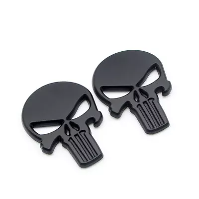 2x Black Metal Rear Trunk Skull 3D Badge Side Wing Fender Emblem Sticker Decal • $8.99