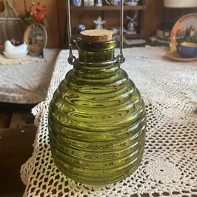 Vintage Ribbed Glass Beehive Hanging Outdoor Wasp Insect Fly Trap Catcher Yellow • $26