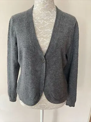 $22 • Buy Vintage Women’s 100% 2-ply Cashmere Gray One Button Cardigan Size Large L