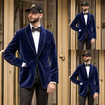 Blue Velvet Men's Smoking Jacket Vintage Coat Robe Dinner Party Prom Wear Blazer • $62.29