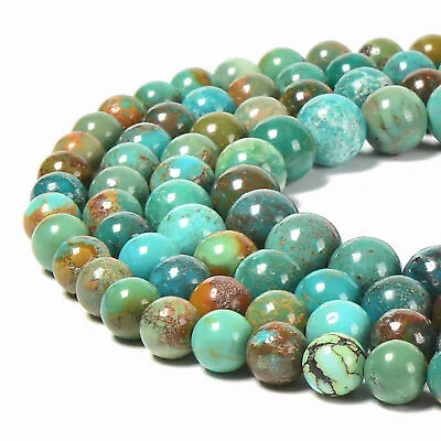 Natural Genuine Green Turquoise Smooth Round Beads 4mm 6mm 8mm 10mm 15.5''Strand • $24.49