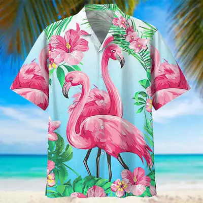 Flamingo Hawaiian Shirt Flamingo Shirt Summer Hawaiian Shirt Short Sleeve S-5XL • $22.95