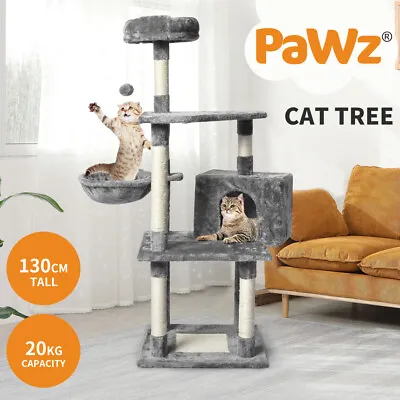 Pawz 130cm Cat Tree Toy Scratching Post Scratcher Tower Condo Wooden House Grey • $61.99