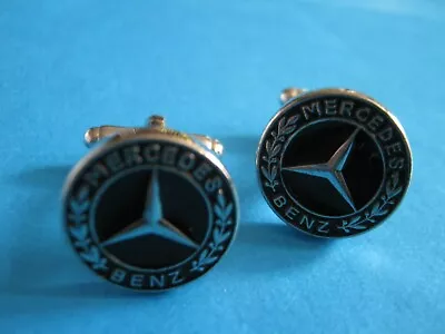 Silvertone And Black Enamel Mercedes Benz Logo Cufflinks Car Logo  • $7.47