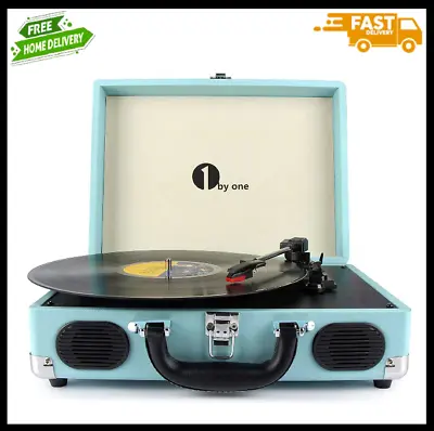 1 BY ONE Bluetooth Record Player Belt-Drive 3-Speed Portable Vinyl Turntable In • £69.99