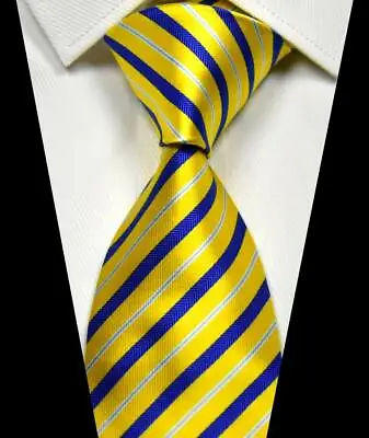 New Classic Striped Yellow Blue White 100% Silk Men's Necktie Neck Tie 3.15''8CM • $9.99