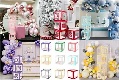 A-Z Letter Cube Wedding Baby Shower Balloon Box Transparent Birthday Party Decor • £6.95