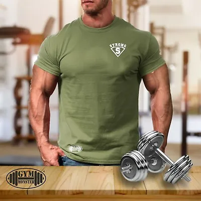 Strong S T Shirt Pocket Gym Clothing Bodybuilding Training Workout MMA Men Top • £12.99