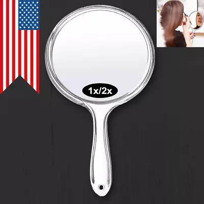 Hand Held Mirror With Handle Double Sided Makeup Mirror 1x/ 2x Portable Clear • $10.89