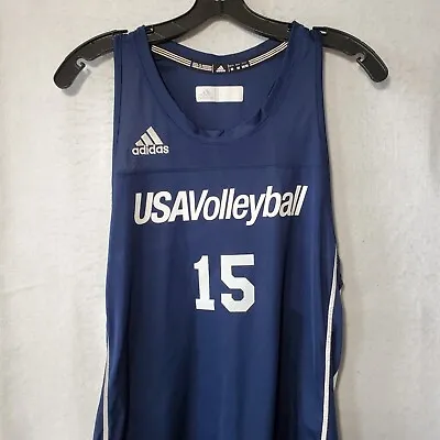 Adidas Tank Top Women's M Blue USA Volleyball #15 Climacool Racerback Activewear • $24.97