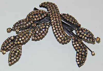 Vintage Signed VENDOME Huge Brown Tan Rhinestone Brooch Pin • $29.99