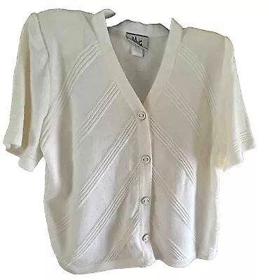 MITA Vintage Women's Short Sleeve Button Up Cardigan Sweater W/Shoulder Pads-16 • $17.95