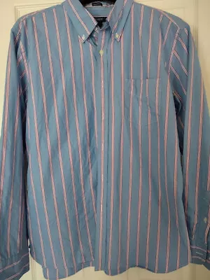 J CREW Mens XL Button Up Shirt Longsleeve Blue W Stripes • $3.99