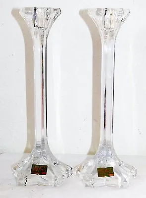 Pair Of Mikasa 9  Lead Crystal Petals Candlesticks Candle Holder Germany NOS Vtg • $39.95