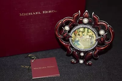 Michael Hero Swarovski Crystal Burgundy Pearl Accented Enamel Picture Frame NIB • $55