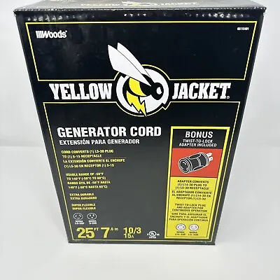 NEW WOODS Yellow Jacket 25 Ft. 10/3 15A Generator Cord With Bonus Adapter NEW • $29.97