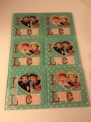 I Love Lucy Coasters With Lucy And Ethel Square Green Polka Dot Glass 6 Coaster • $24.99