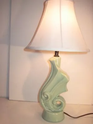 Vintage Ceramic Table Lamp Mid Century Abstract Accent Green With Shade - Vgc! • $25