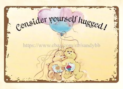 Wall Art Collectible 1980s Cute Bears Consider Yourself Hugged Metal Tin Sign • $18.89