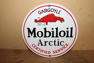 Vtg Mobil Gargoyle Mobiloil Artic Motor Oil Lubester Plate Porcelain Metal Sign • $85