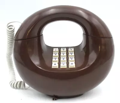 Vtg 1980s WESTERN ELECTRIC Sculptura Brown Donut Phone Push Button Telephone • $58.49