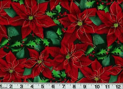 Vintage Fabric Christmas Holiday Poinsettia OOP New Old Stock  • $6.21