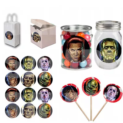 Classic Horror Movie Monster Stickers 2.5  Labels Party Favors Gift Bags -12 Pc • $11.99