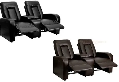 1 Row Of 2 Manual Recliners Home Theater Chairs Black Or Brown Leather-Soft* • $1199.96