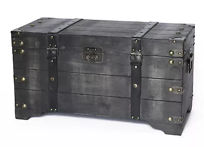 New Vintiquewise Distressed Black Medium Wooden Storage Trunk QI003332 • $217.94