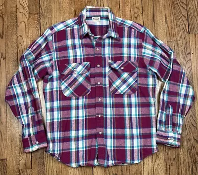 Vintage Five Brother Flannel Shirt Button Up Turquoise Plaid Men’s Size Large • $35.99