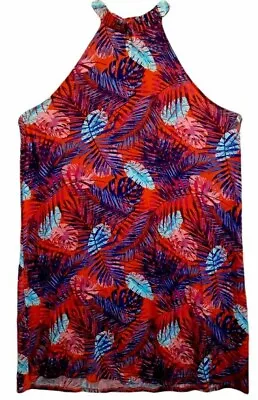 George Uk 14 Halter Neck Sleeveless Summer T Shirt Red Purple Leaf Bnwt  • £5