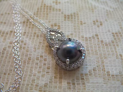 Blue Mabe Salt Water Pearl Necklace With Cubic Zirconia....... Beautiful • $49.99