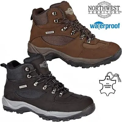 Mens Leather Walking Hiking Boots Waterproof MEMORY FOAM Ankle Trainers Shoes • £29.95