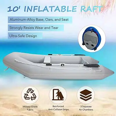 10' Inflatable Dinghy Boat 4 Person Raft Fishing With Aluminum Floor&Oars Sport  • $399.99