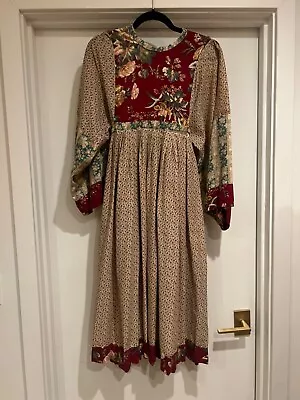 Vintage Handmade Floral Print Prairie Dress Kimono Half Sleeve Tie Back Small • $45