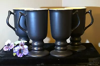 VTG (4) Hall Black Pedestal Mugs Hot Toddy Cocoa Irish Coffee HOME BAR HALLOWEEN • $24.99