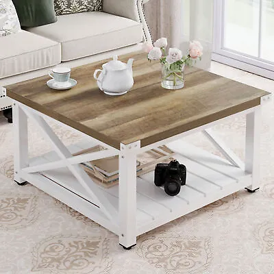 Farmhouse Coffee Table Square Center Table W/ Open Storage Shelf For Living Room • $74.99