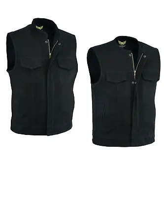 Leatherick Mens SOA Denim Black Collar & Collarless Vest Motorcycle Biker Club • $44.99